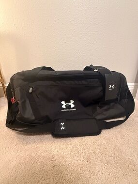 Under Armour Black Duffel with White Logo – Travel & Gym Bag